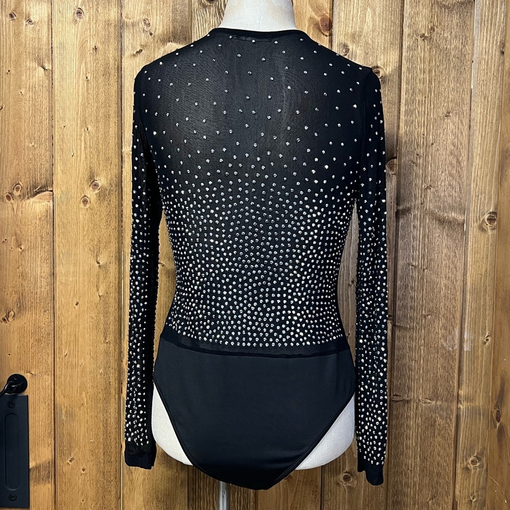 Ever B Large Sheer Black Bodysuit Silver Studded Detail Festival Edgy Glam - Picture 5 of 9